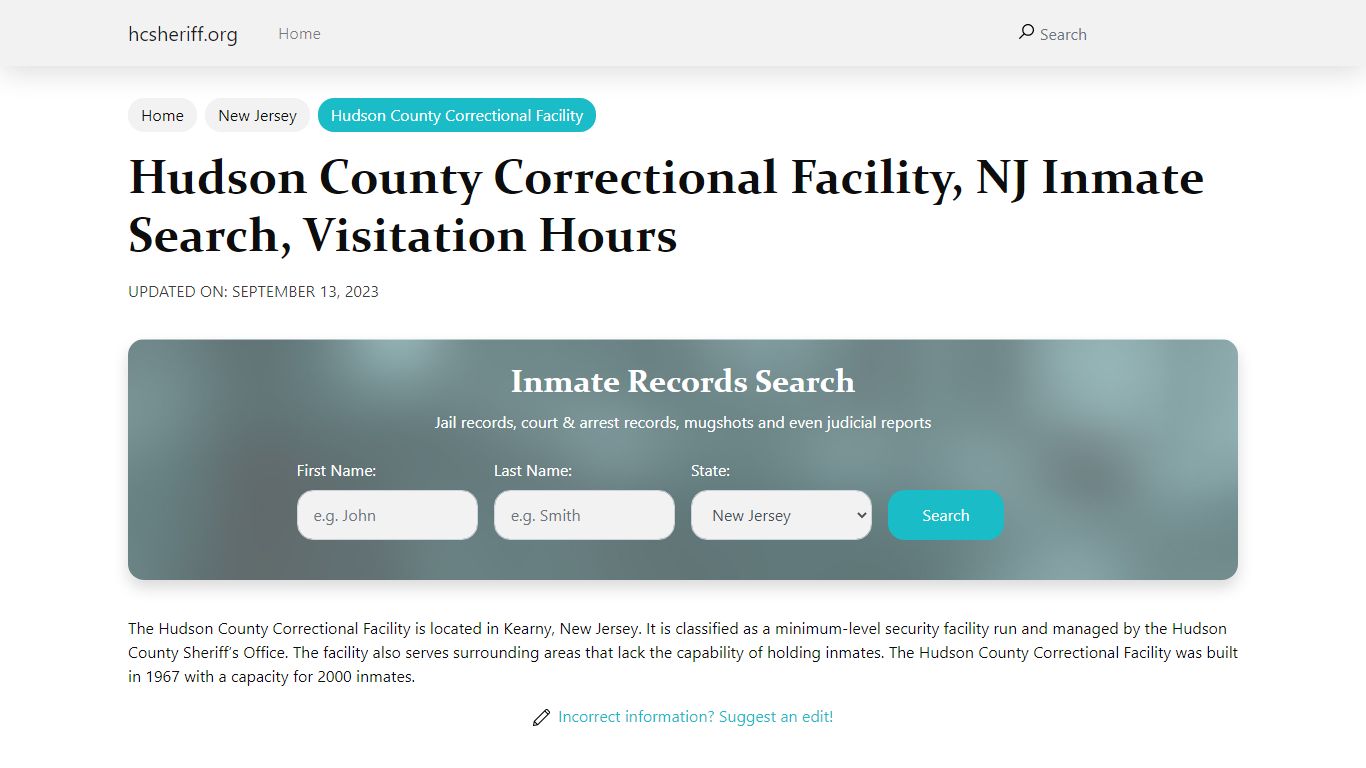 Hudson County Correctional Facility, NJ Inmate Search, Visitation Hours
