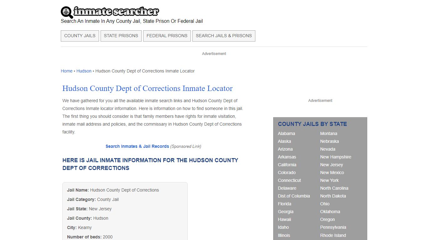 Hudson County Dept of Corrections Inmate Locator - Inmate Searcher
